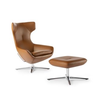 Leolux Caruzzo plus fauteuil & poef leer Ceras